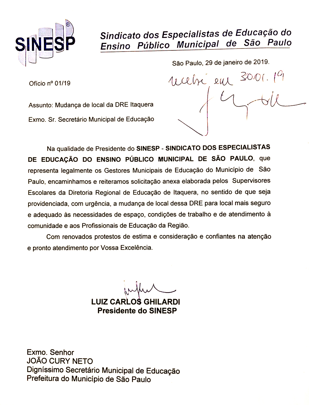 OficioDRE Itaquera Mudanca