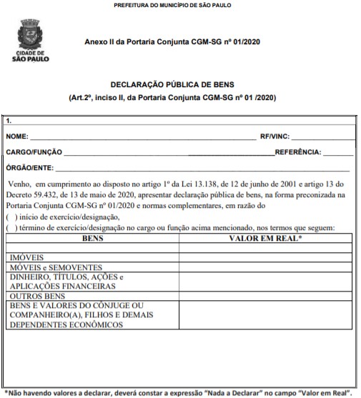 ANEXO II PORTARIA CONJUNTA CGM SG 01 2020