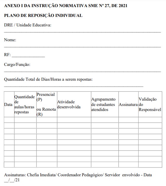 ANEXO INSTRUÇÃO NORMATIVA SME 27 2021