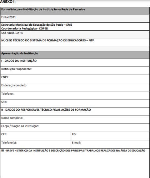 ANEXO I EDITAL DE CREDENCIAMENTO SME 01 2021