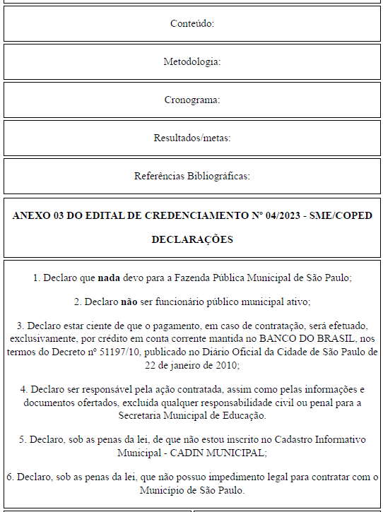 EDITAL DE CREDENCIAMENTO SME Nº 04, DE 25 DE SETEMBRO DE 2023. SME