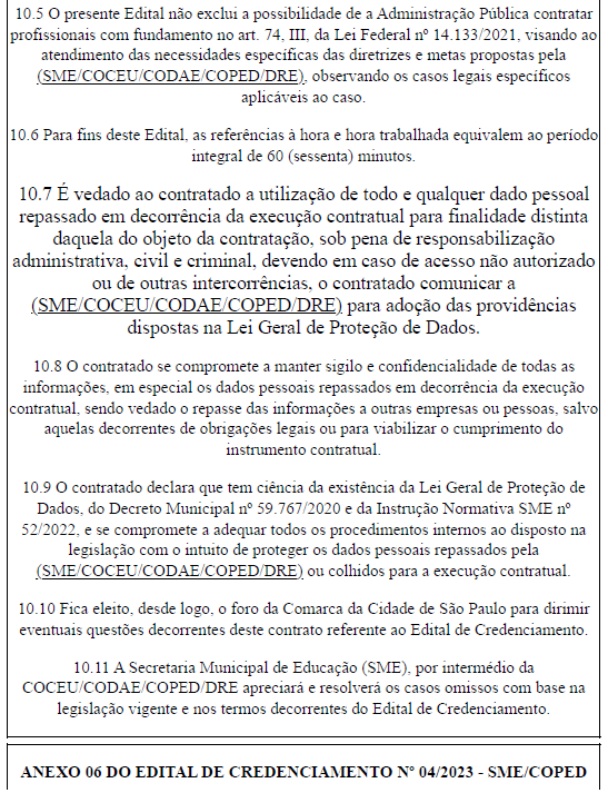 EDITAL DE CREDENCIAMENTO SME Nº 04, DE 25 DE SETEMBRO DE 2023. SME