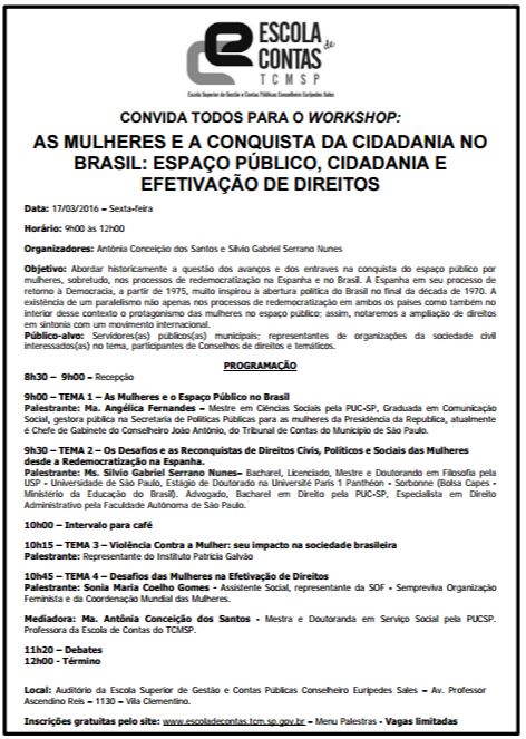 convite tcmsp workshop as mulheres e a conquista da cidadania no brasil